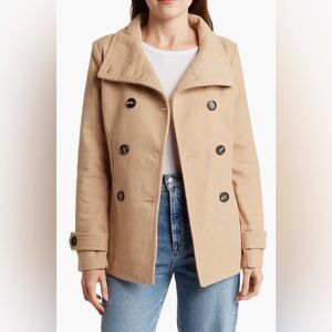 Thread & Supply Beige Double-Breasted Peacoat